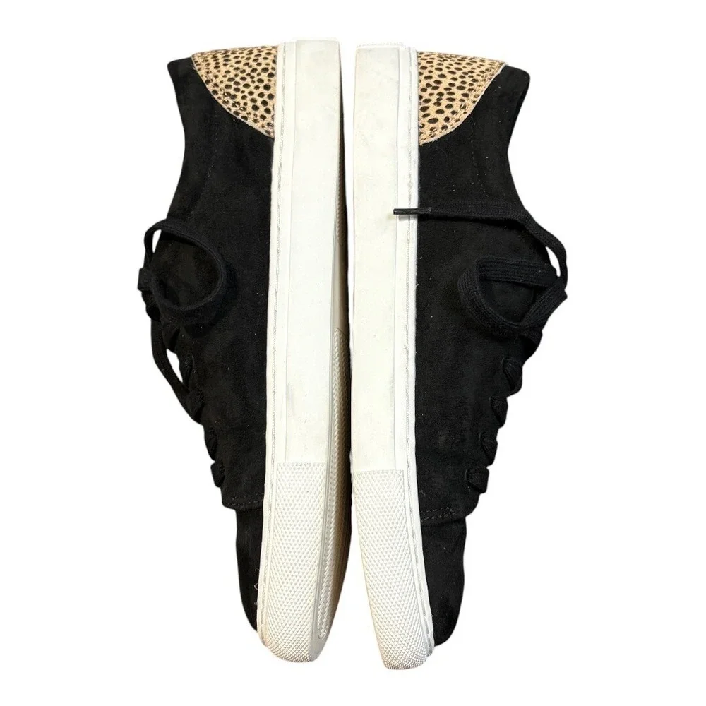 J.Crew Sneakers Women 8.5‎ Black Leopard Calf Hair Low Top Lace Up AS687 FA20